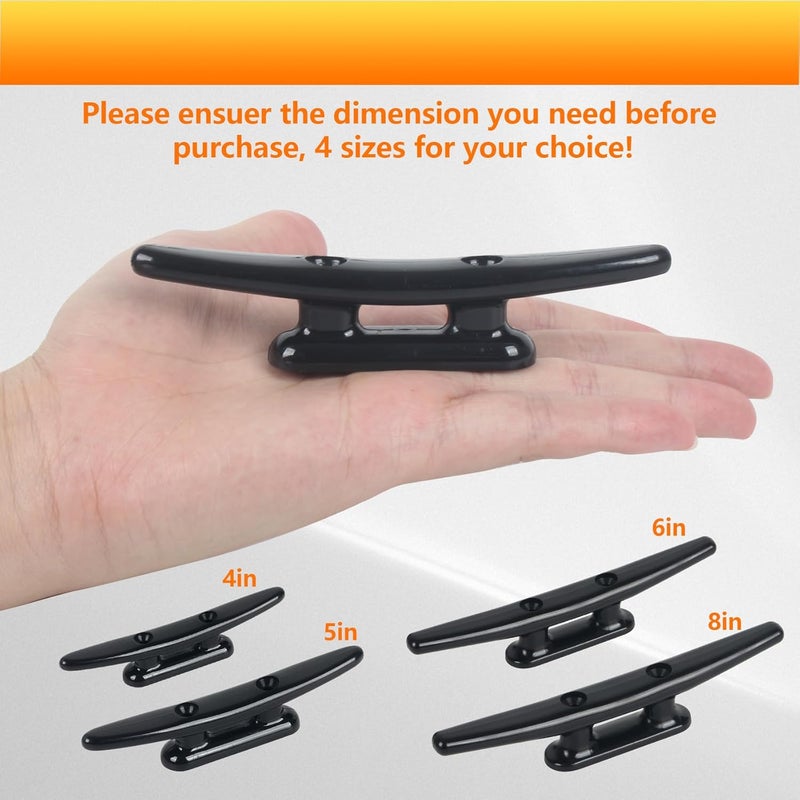 DEDU Nylon Boat Cleat, Dock Cleat 4 Inch 5 Inch 6 Inch 8 Inch Black, Boat Dock Cleats with Bolts Ideal for Marine, Deck, Nautical Decor (4 Pack & 6 Pack) - Image 5